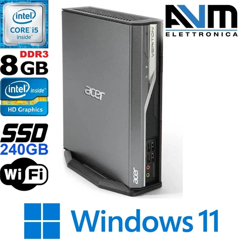 Micro Mini PC Acer Veriton Windows 11 SSD Intel i5 RAM 8GB Computer Fisso Wi-Fi