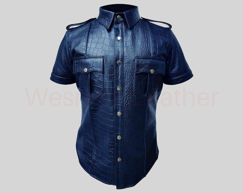 Men's Lambskin Alligator Pattern Leather Half-Sleeve Jacket