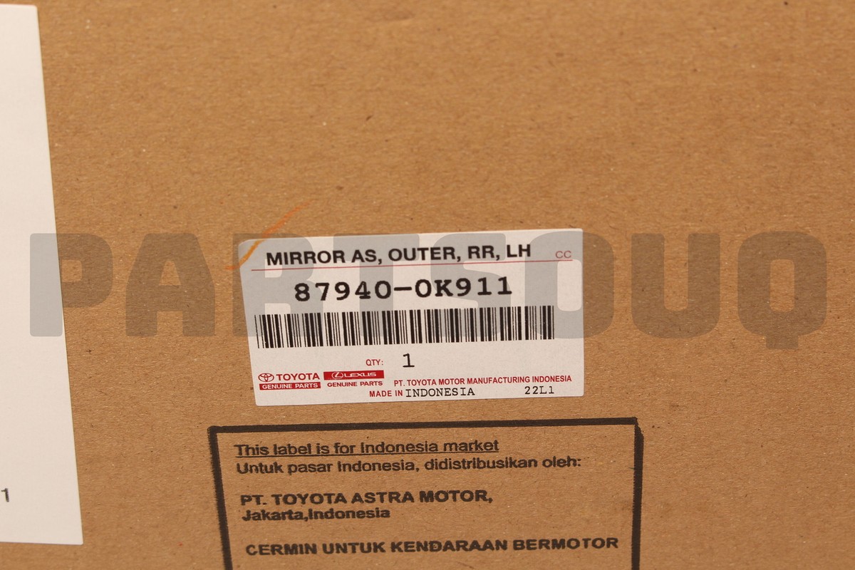 879400K911 Genuine Toyota MIRROR ASSY, OUTER REAR VIEW, LH 87940