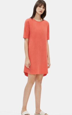 eileen fisher organic cotton jersey round-neck dress New Stretch Red Lory Round Neck Sz XS newyear2025