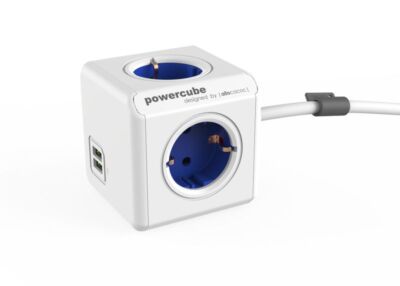 allocacoc PowerCube DuoUSB Extended DE Blau, 4 fach Steckdosenverteiler mit 2,1 