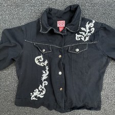 Red Ranch Western Jacket Womens Large Black Cowgirl Silver Buttons Rodeo