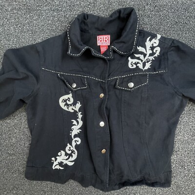 Red Ranch Western Jacket Womens Large Black Cowgirl Silver Buttons