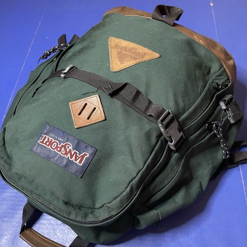 Vintage JanSport Leather Bottom Backpack Day Pack 90s USA Rugged Green READ - Picture 11 of 21