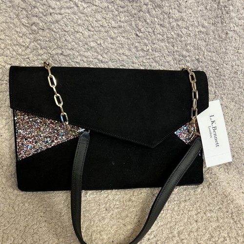 L.K.Bennett Lola Stunning Black Velvet Occasion Clutch Bag Detatchable Strap New - Picture 4 of 14