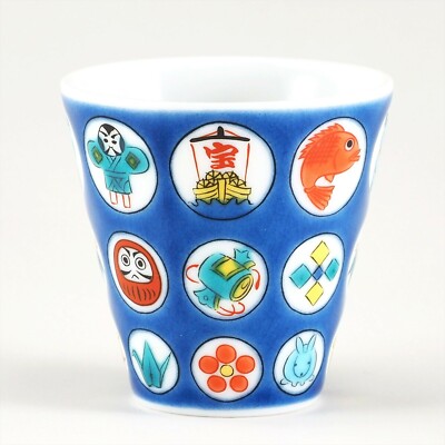 KUTANI YAKI WARE Sake Cup Treasure Round Design Cat Daruma Kite CHOCO Cool Japan