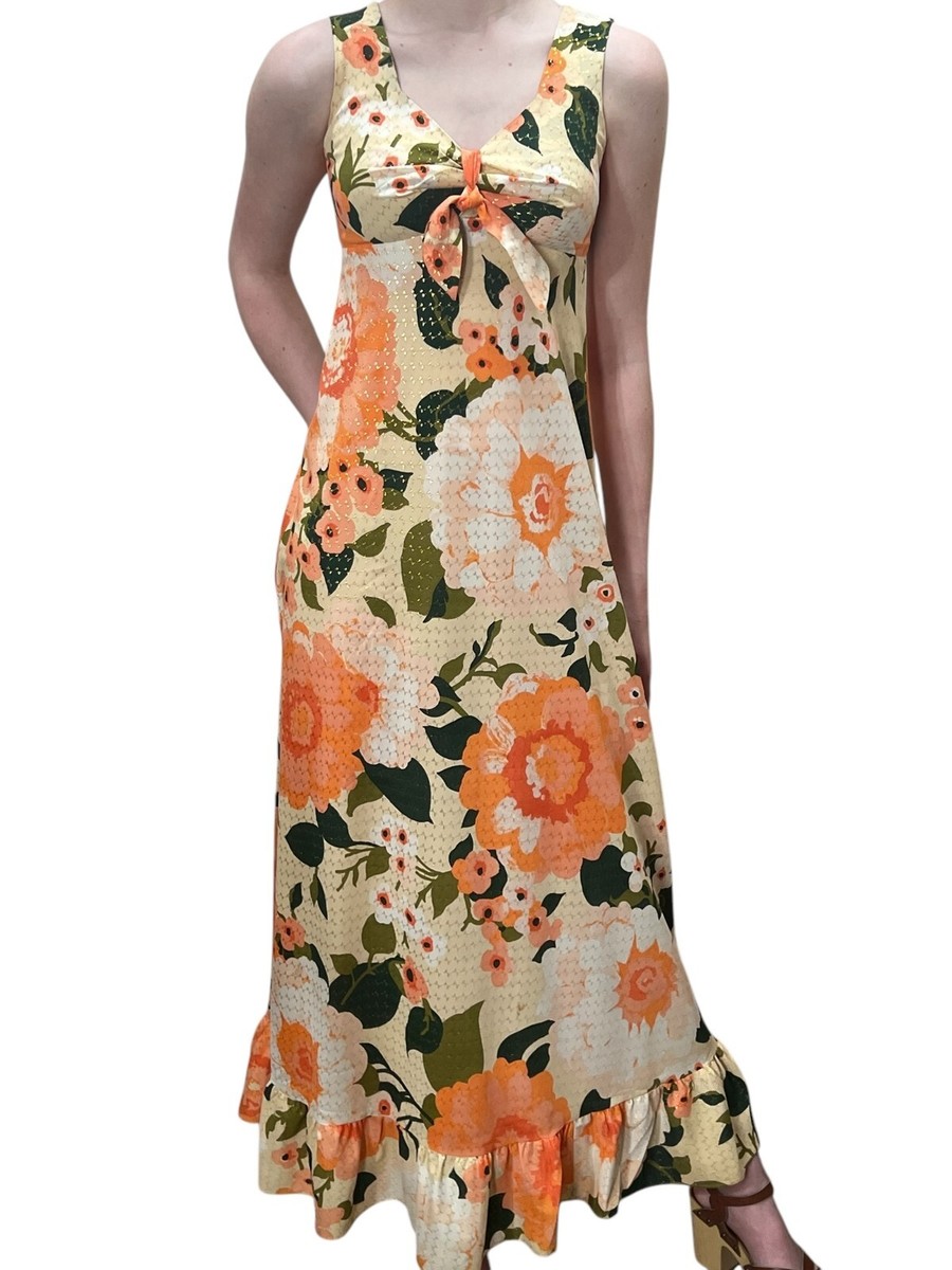 ハワイアンドレス　Maile Visions Vtg 70s XS~S Hawaiian Maxi Dress MALIHINI Designer's