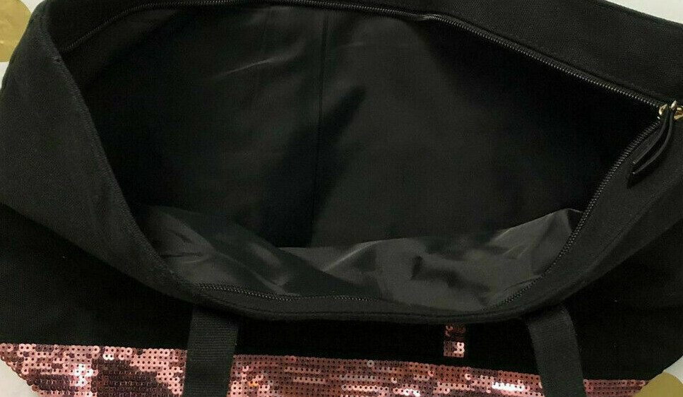 New Victorias Secret Bling Pink Sequin Sparkle Black Tote