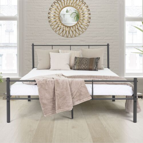 Estructura metálica de cama con cabecero marco acero somier antracita 160x200cm - Imagen 1 de 7