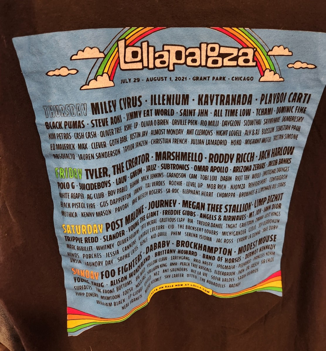 Lollapalooza RARE Code 2021 Lineup T-Shirt Chicago Size
