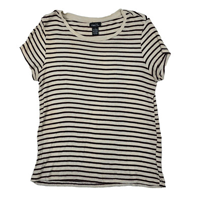 Rue 21 Women's Size Large Short Sleeve Striped Shirt Top Round Neck Rayon