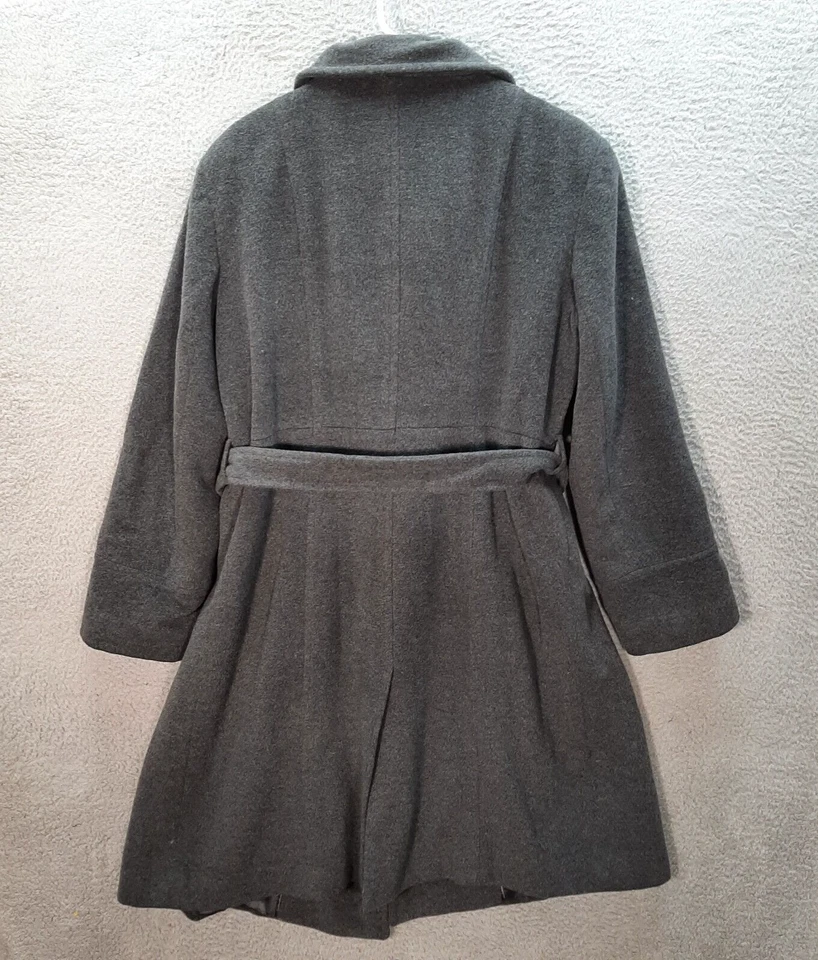 Jaqueta Ellen Tracy Feminina 16 Cinza Casaco de Ervilha Mistura de Lã Peito Duplo Gravata Frontal - Imagem 2 de 4