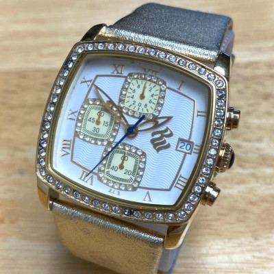 Roca Wear Quartz Chronograph Watch Unisex Gold Tone Leather Analog New Battery