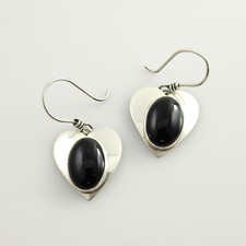 Handmade Genuine Southwestern 925 Sterling Silver Black Onyx Hook Earrings 