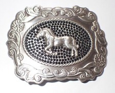NICE WESTERN STYLE HORSE BELT BUCKLE WITH BLACK CRYSTALS NEW  EXTRA CRYSTALS