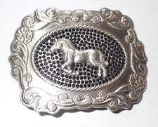 NICE WESTERN STYLE HORSE BELT BUCKLE WITH BLACK CRYSTALS NEW! + EXTRA CRYSTALS
