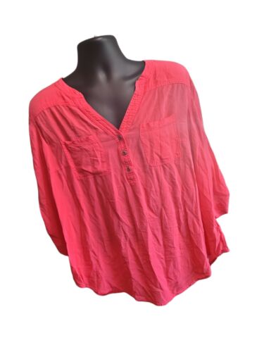 Torrid Harper Womens Blouse Red-Pink 3/4 Sleeves Size 2
