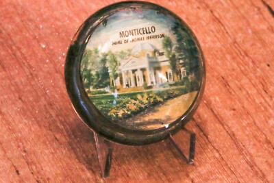 Vintage Glass Paperweight Monticello President Thomas Jefferson 