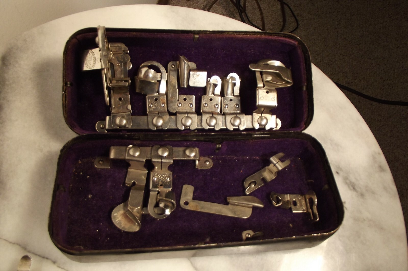 Vintage White Sewing Machine Parts Lot of two w/Original Tin Boxes Many