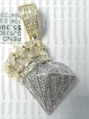 Gelbgold Diamant Anhänger große Krone König Königin Royal Boss Glanz Baguette 3D
