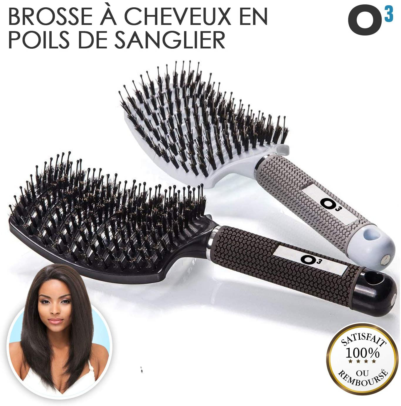 Brosse poil sanglier pour cheveux fins et délicats : lot de 2 brosses cheveux douceur et volume