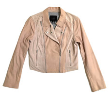 Paige Silvie Leather Moto Jacket Cropped Trim Pink Suede Leather Sz M $895