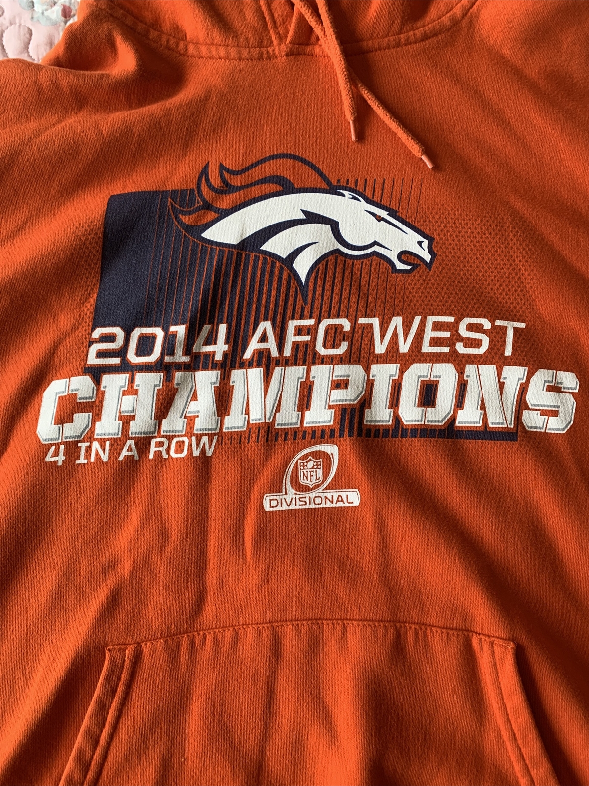 Felpa con cappuccio Denver Broncos AFC West Champions "4 di fila" MOLTO RARA!