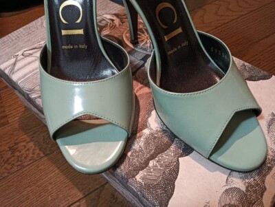 GUCCI Leather Heel Sandals Mules Pumps Shoes Women Size EU 36 Mint