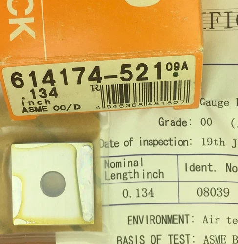 MITUTOYO  614174-521   Square Gage Block 0.134"  ASME 00 w/Cert.🎯Machinist