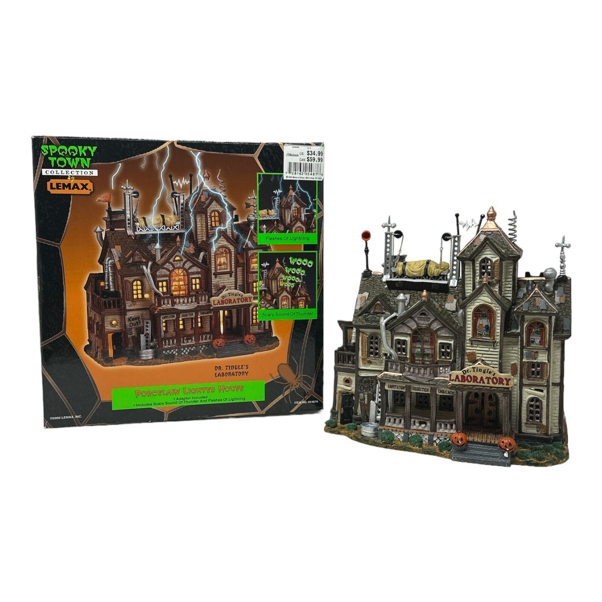 2002 Lemax Spooky Town Dr. Tingle's Laboratory Lighted House Box