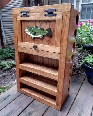 FLY ROD & REEL STORAGE CABINET - Choose your Warmwater Fish Species & Stain