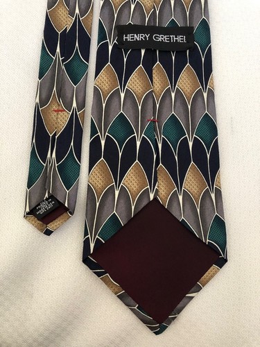 Henry Grethel Arched Stained Glass Blue Black Geometric Silk Necktie - Picture 4 of 4
