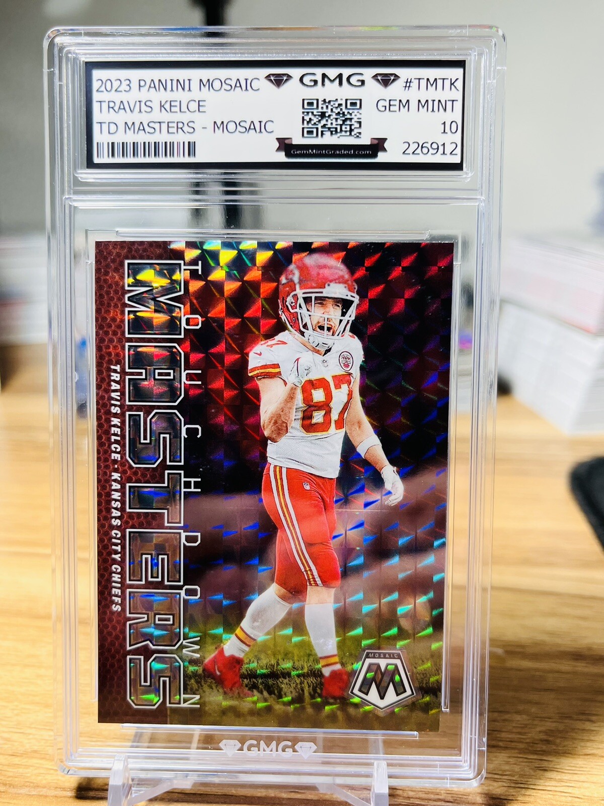 2023 Mosaic Travis Kelce TD Masters Mosaic Prizm GMG Graded 10 Gem Mint ?