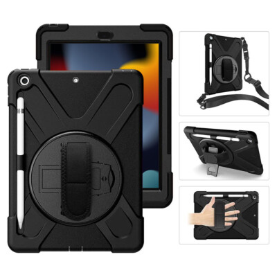 Fits iPad 9th 10.2'' Pro 11'' Armor Case+Pencil Holder+Stand+Hand/Shoulder Strap