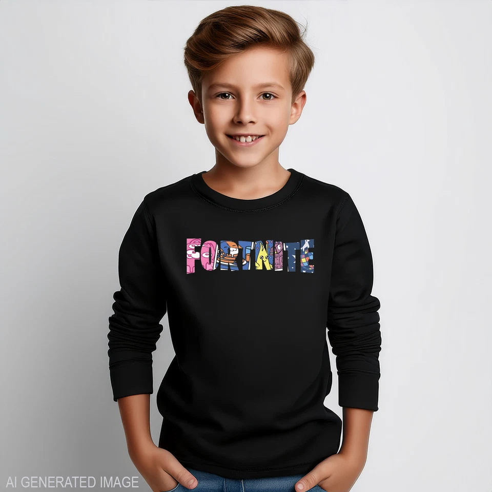 Fortnite Boys Colorful Filled Logo Long Sleeve Black T-Shirt, Medium (10/12) NWT - Image 2 of 2