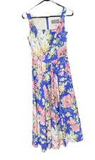 Vintage Carol Anderson Dress Blue Retro Floral Cottagecore Sz 6 MIDI Pockets
