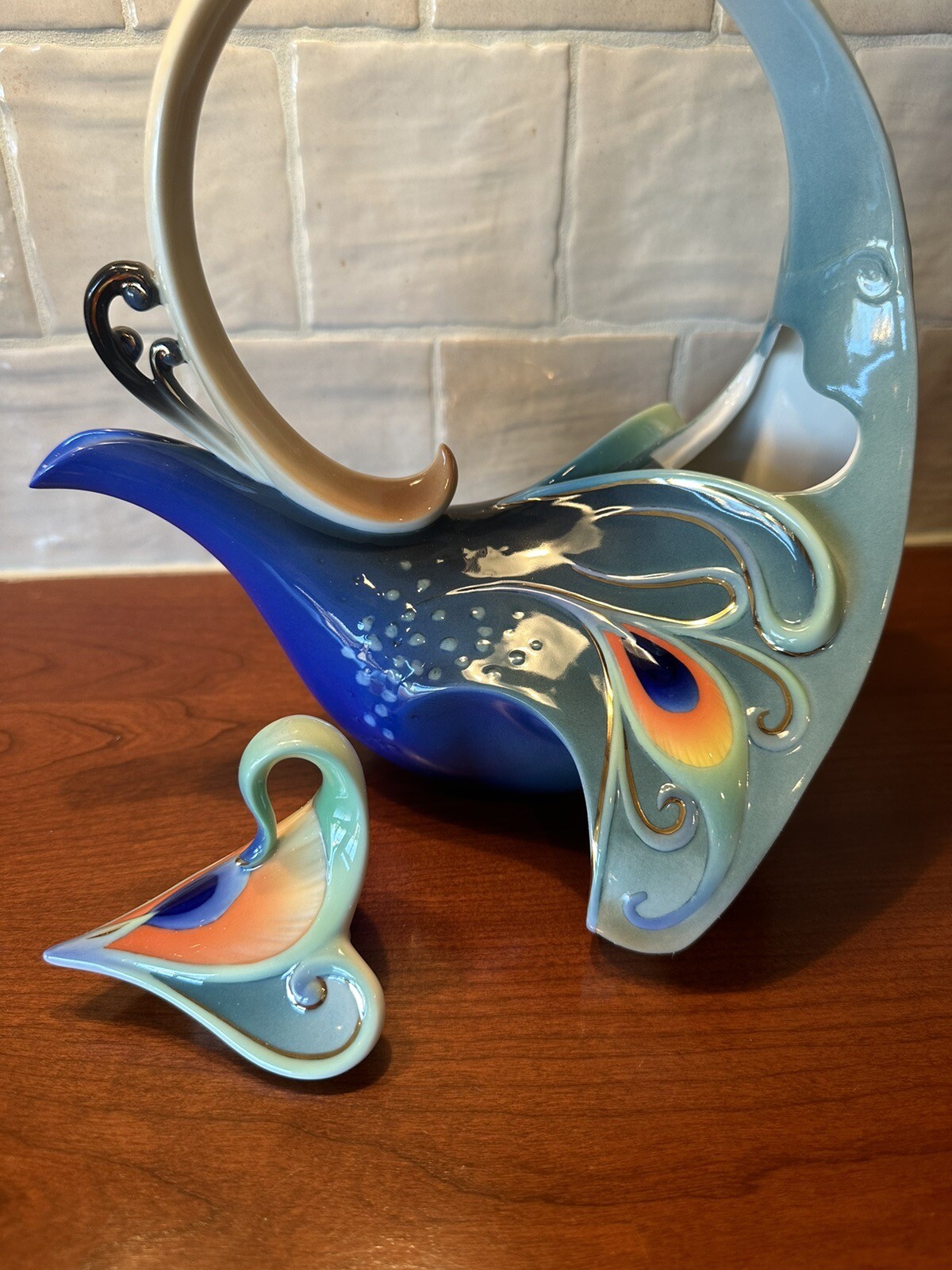 Vtg Franz Porcelain Peacock Splendor Peacock Teapot Kathy Ireland Home