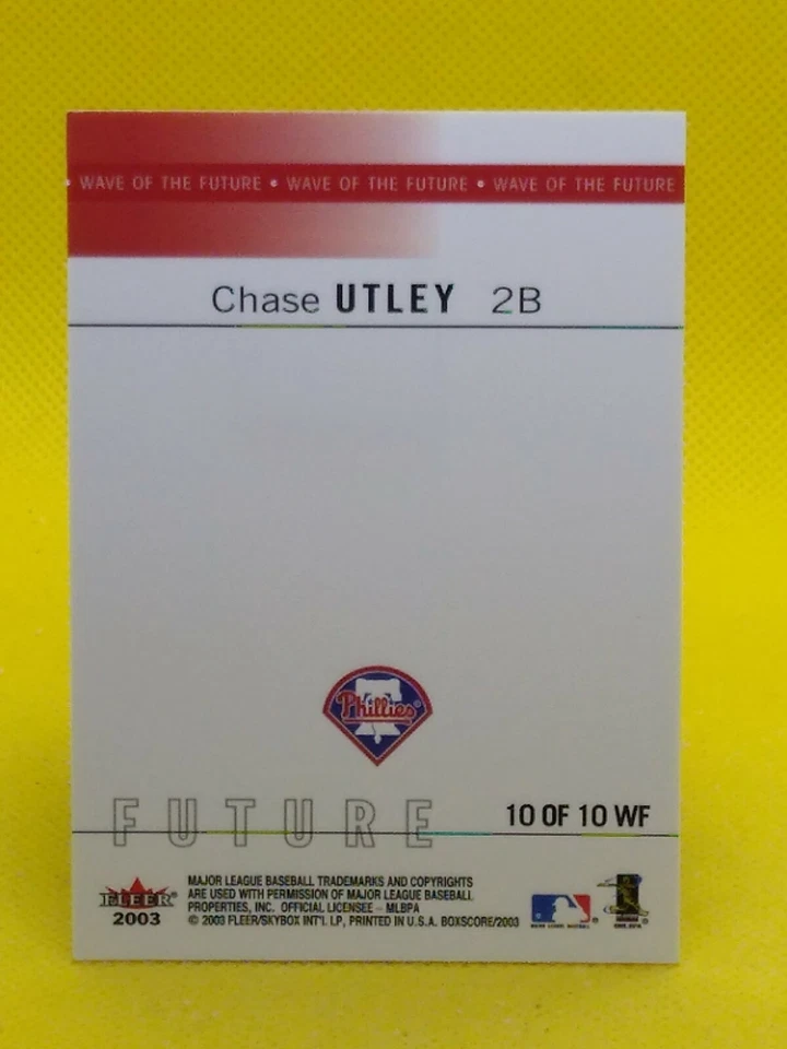 Chase Utley 2003 Fleer Box Score Wave of the Future GAME-WORN JERSEY #10 - Image 2 of 2