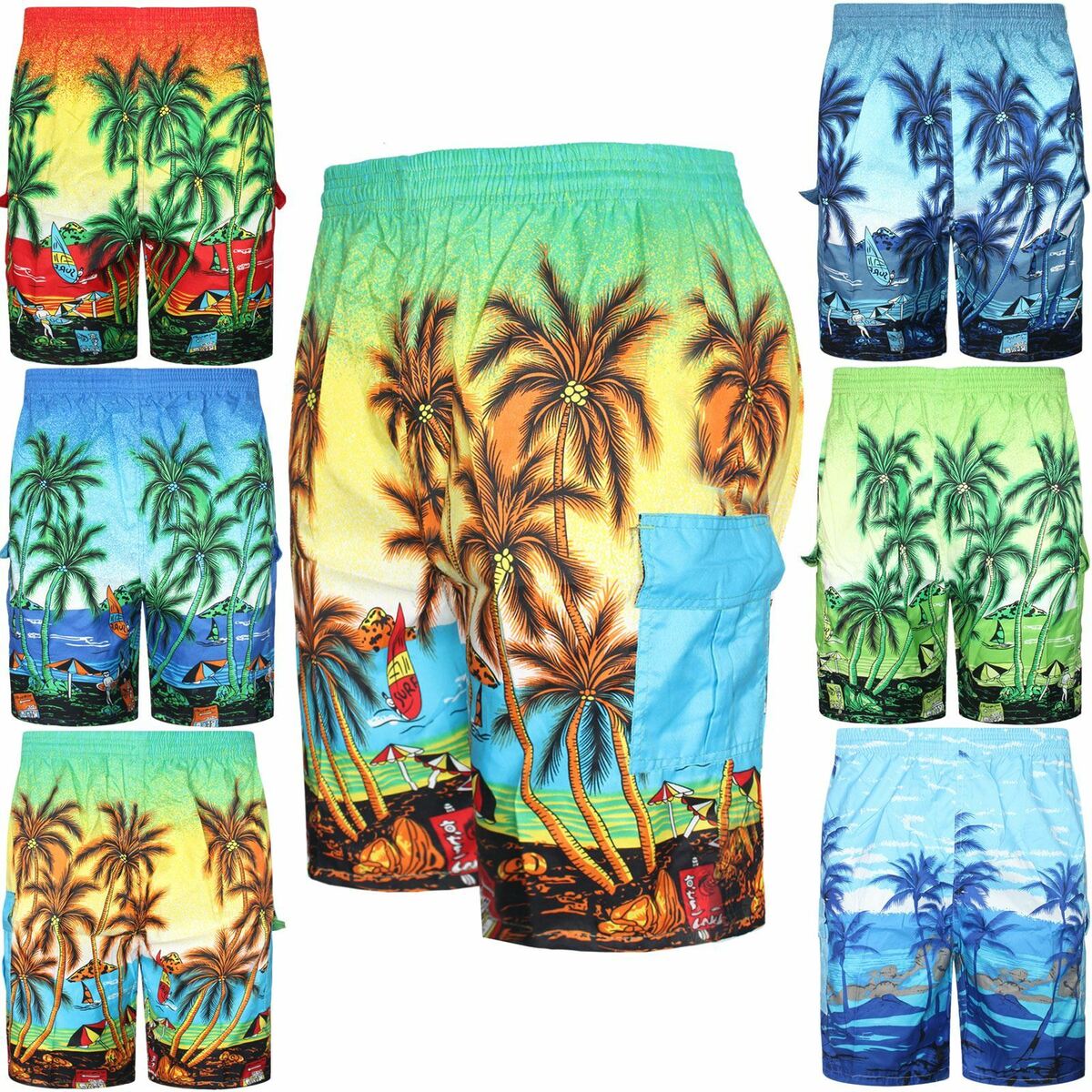Mens Elasticated Swimming Shorts Tropical Hawaiian Beach Mens Elasticated Swimming Shorts Tropical Hawaiian Beach