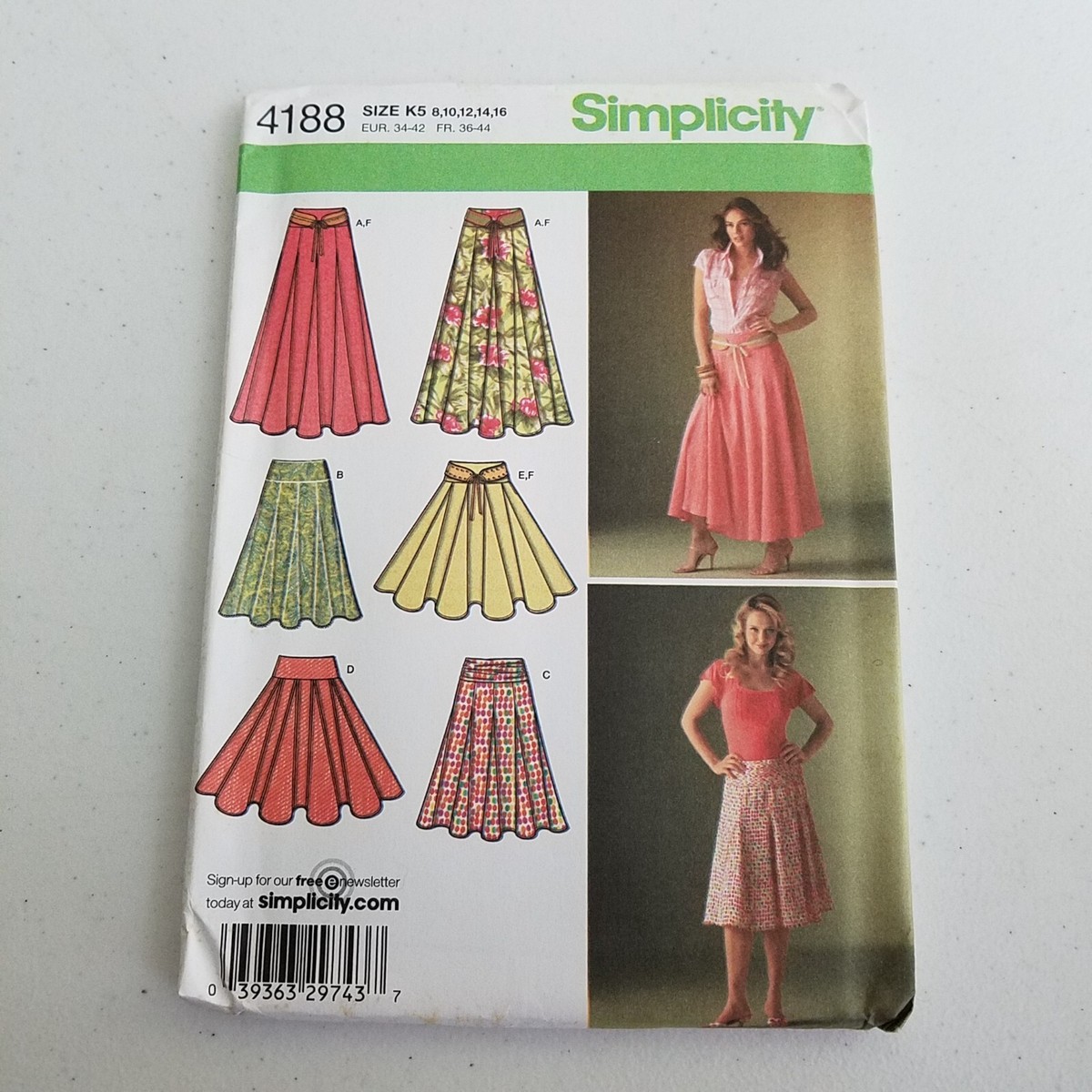 Simplicity Sewing Pattern Aline Twirl Maxi Skirt 4188 Womens 10 12 14 16