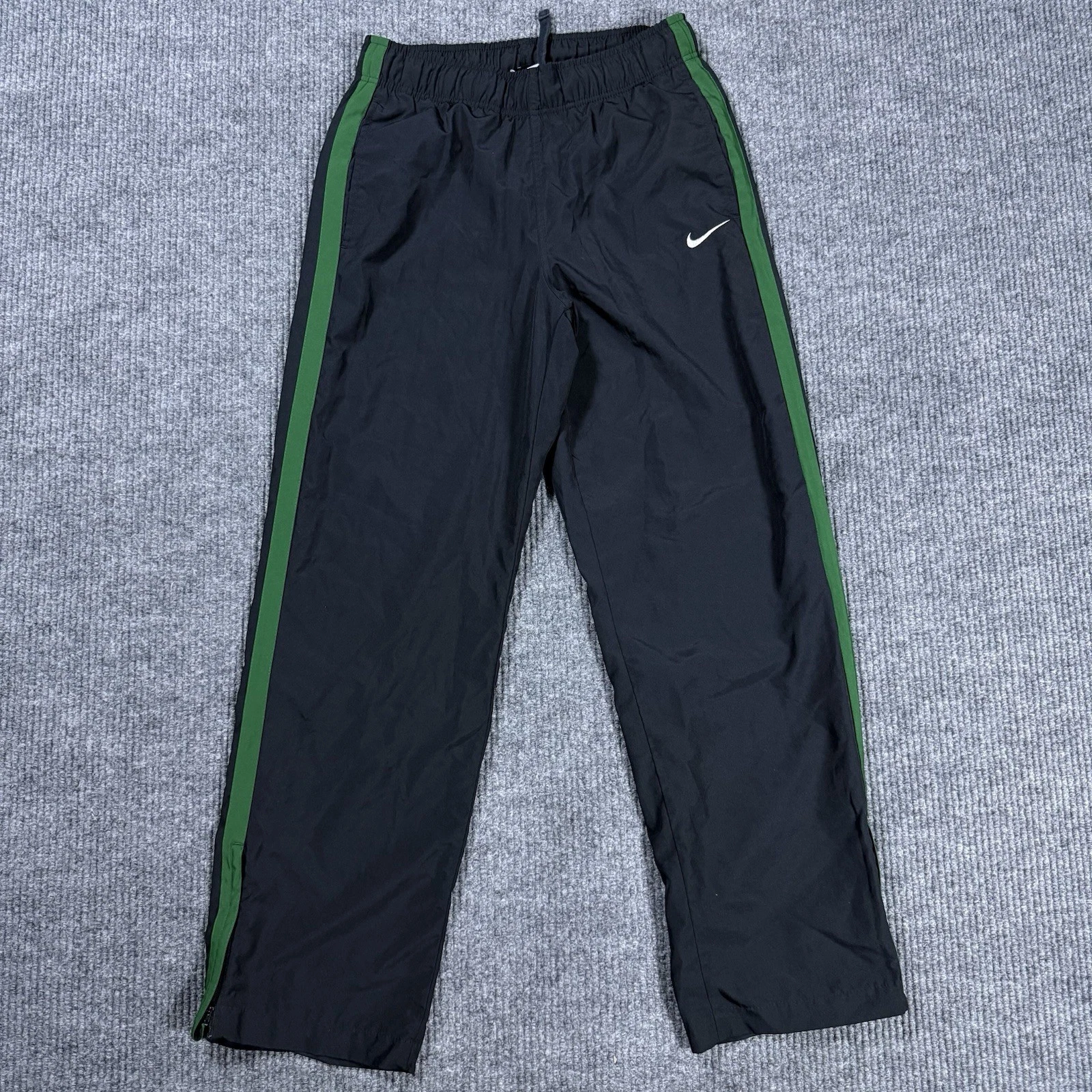 Vintage Nike Track Wind Pants Training Lined Men's S (M) Black Green Stripe