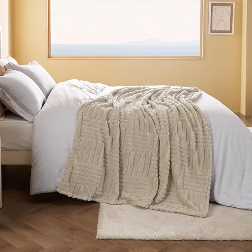 Bedsure Beige Throw Blankets for Couch - Super Soft Blanket for Bed, Cozy - Picture 7 of 8