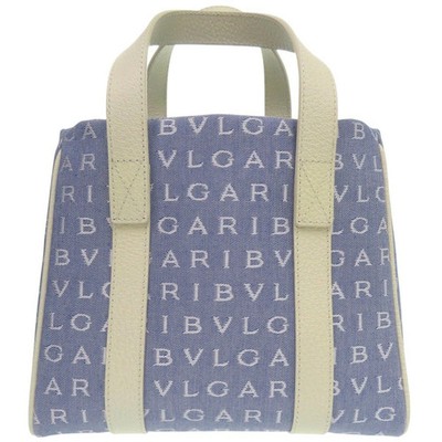 Bvlgari Logo Mania Mini Tote Bag Canvas Blue / Ivory with Box Women's #LTB1412