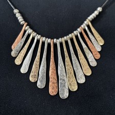 Vintage Boho Fringe Bib Necklace Mixed Metal Silver Gold Copper Tone Statement
