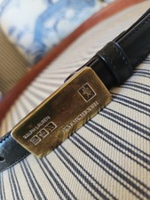 VTG POLO Ralph Lauren Black Genuine Leather LOGO Belt Made in Italy Sz. M