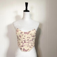 Tic Toc Butterfly Floral Spring Sheer Bustier Corset Crop Top Women's Small