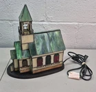 Vintage Tiffany Style Stained Glass Lighted Christmas Village Church House Lamp
