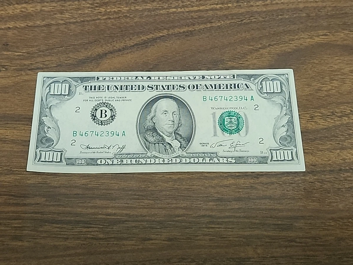 未经认证$100， 1974 美国小尺寸纸币说明| eBay
