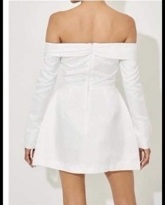 OddMuse The Ultimate Muse Satin Bardot Mini Dress White Size M