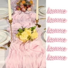 6 Pack Cheesecloth Table Runners 35x120 Inch, Wide Pleated 6 pack Light Pink